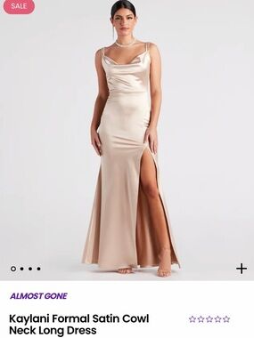 Windsor Satin Cowl Neck Long Dress in Champagne